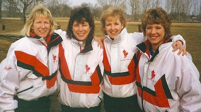 Janet Arnott, second from left, with her 1995 teammates, from left, Connie Laliberte, Cathy Gauthier and Cathy Overton-Clapham.
