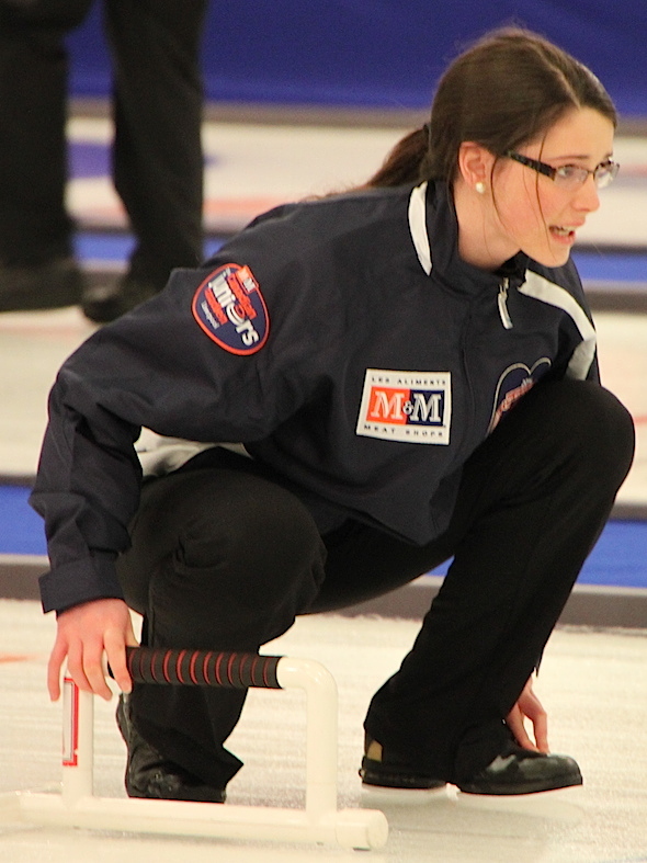 Nova Scotia skip Mary Fay is a victory away from a playoff berth at the 2014 M&M Meat Shops Canadian Juniors. (Photo, CCA)