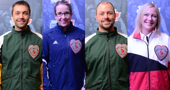The 2015 Canadian Mixed Curling Championship all-stars, from left, Northern Ontario skip Colin Koivula, Nova Scotia third Christina Black, Northern Ontario second Chris Briand, Ontario lead Jessica Barcauskas (Brian Doherty Photography)