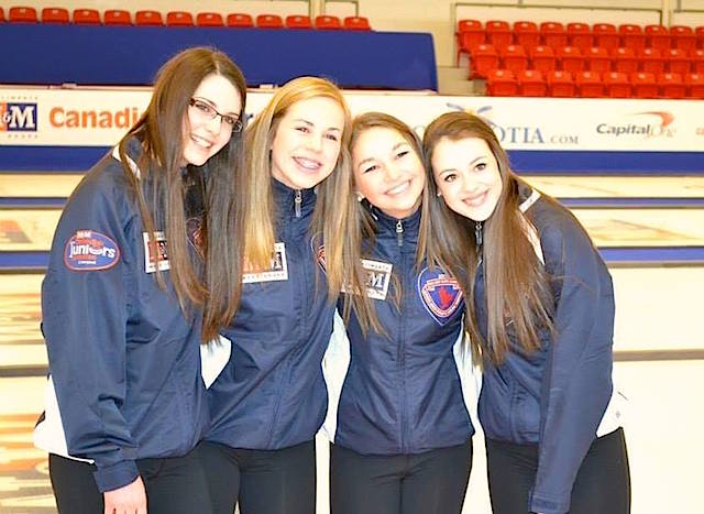Team Nova Scotia(L-R): Mary Fay, Jennifer Smith, Karlee Burgess and Janique LeBlanc will compete at the 2015 M&M Meat Shops Canadian Junior Curling Championships in Corner Brook, N.L., and 2015 Canada Winter Games in Prince George, B.C. (Photo courtesy Jennifer Smith)
