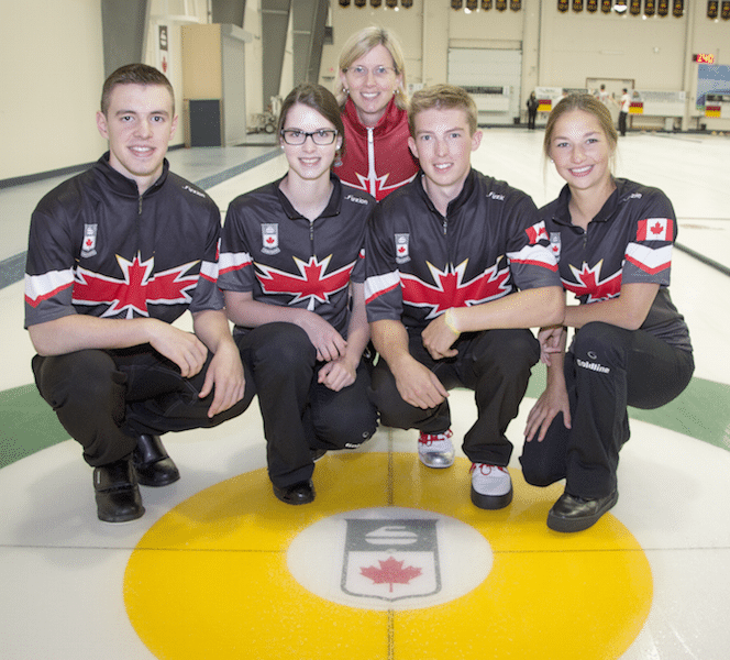 Team Canada: Tyler Tardi, Mary Fay, coach Helen Radford, Stirling Middleton, Karlee Burgess (Photo courtesy H. Radford)