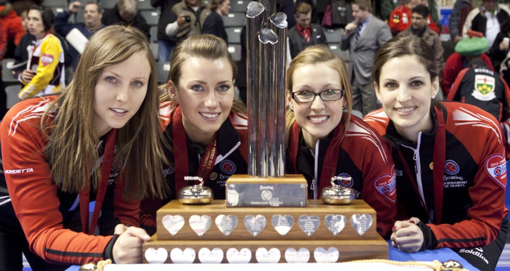 Team Ontario wins the Scotties. Rachel Homan, Emma Miskew, Alison Kreviazuk, Lisa Weagle, fifth Stephanie LeDrew coach Earl Morris. The 2013 Scotties Tournament of Hearts, February 16-24, Kingston Onatrio, The Canadian Womans Curling Championship.