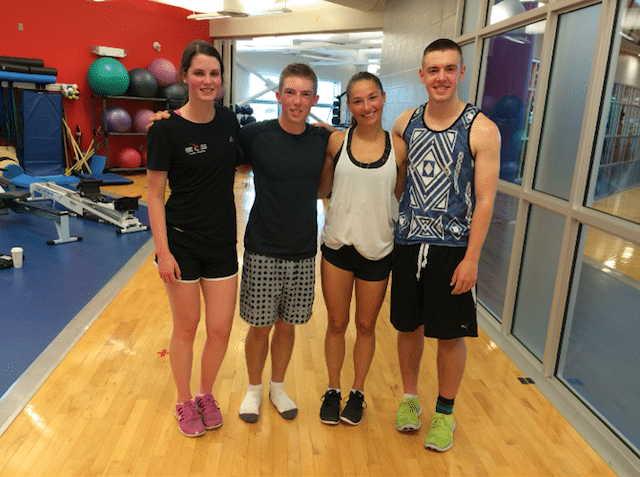 (From left to right) Team Canada’s Mary Fay, Sterling Middleton, Karlee Burgess and Tyler Tardi in the gym at the end of summer training (Photo courtesy Karlee Burgess)