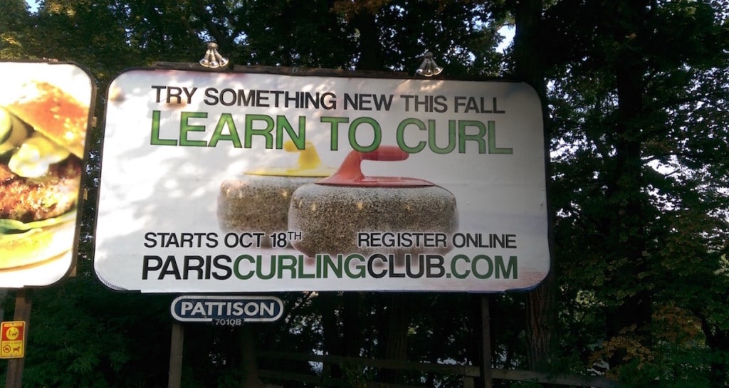The Paris Curling Club’s billboard attracted 66 new curlers to the first night of the Learn To Curl program (Photo by Mark Stouffer)