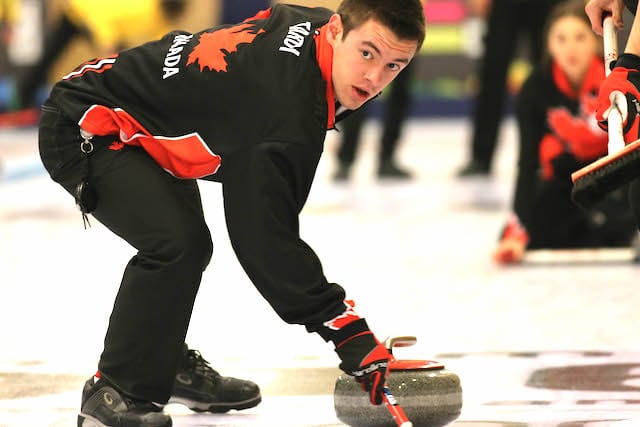 Team Canada third Tyler Tardi in action at the 2016 Youth Olympic Games in Lillehammer, Norway (WCF/Richard Gray photo)
