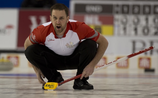 Brad Gushue in action at the 2016 Tim Hortons Brier in Ottawa (Curling Canada/Michael Burns photo)