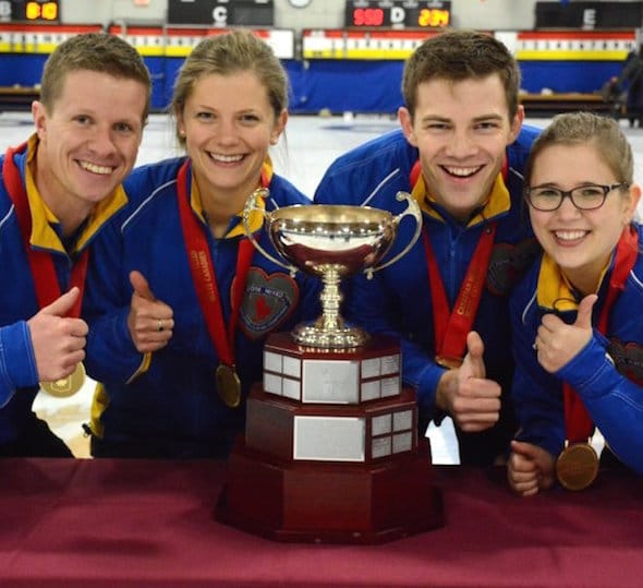 Team Canada, from left, skip Mick Lizmore, vice-skip Sarah Wilkes, second Brad Thiessen, lead Alison Kotylak. (Photo, Curling Canada/Sonja DiMarco)