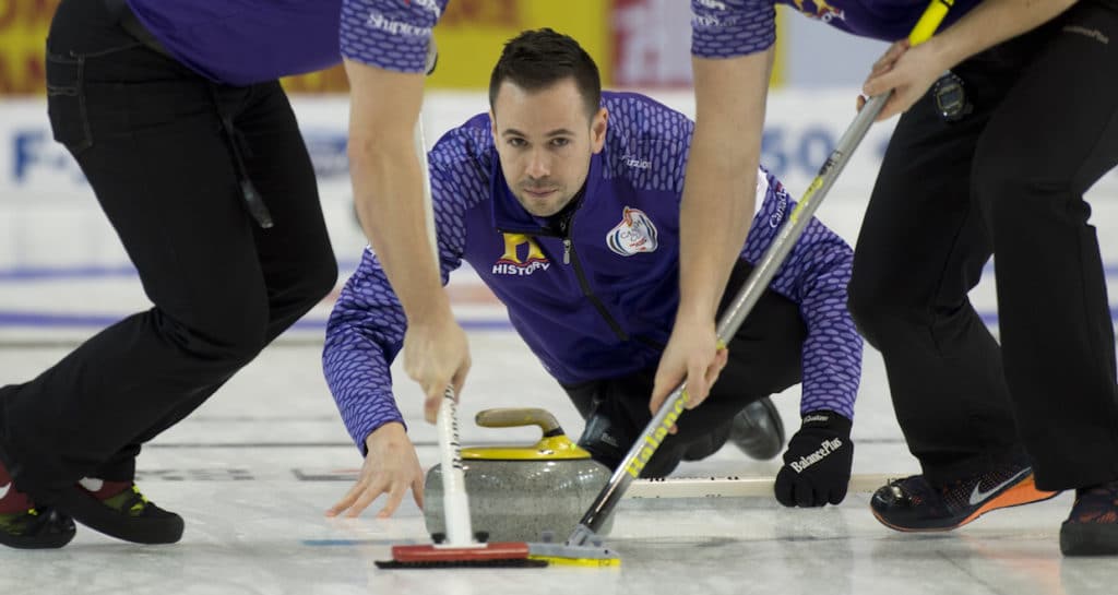 Grande Prarie AB, Dec 3, 2015, Home Hardware Canada Cup Curling, Team Epping, skip John Epping, lead Tim March, second Pat Janssen, Curling Canada/ michael burns photo