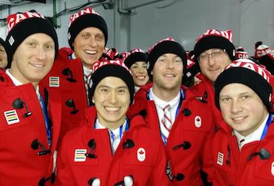 Opening ceremonies night — that's us with Patrick Chan!