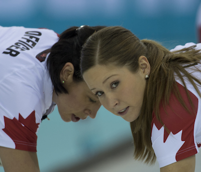 Team Canada's Jill Officer, left, and Kaitlyn Lawes. (Photo, CCA/Michael Burns)
