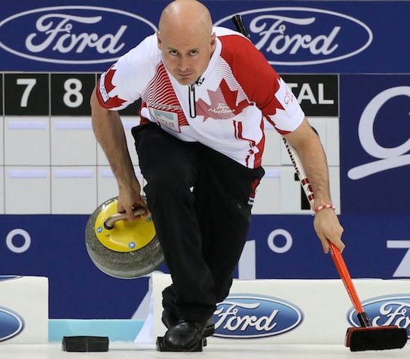 Kevin Koe's Canadian posted a huge win over Germany on Thursday morning. (Photo, World Curling Federation/Richard Gray)