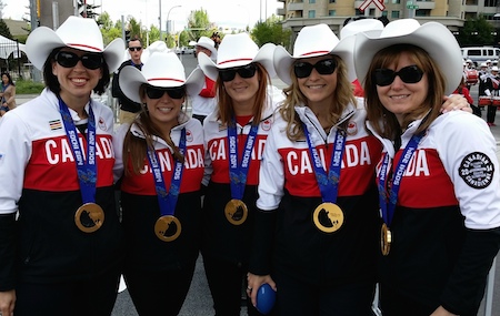 Team Jennifer Jones takes part in the Parade of Champions in Calgary.