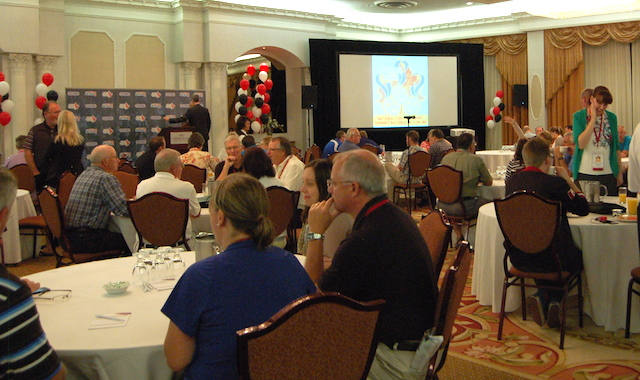 Participants of the first National Curling Summit prepare for the opening sessions at the Crowne Plaze Hotel in Niagara Falls, Ont. (CCA Photo)